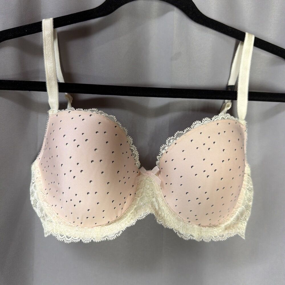 Victoria Secret Bra 32DD Pink Polkadot Dream Angels Lined Demi Bust Double